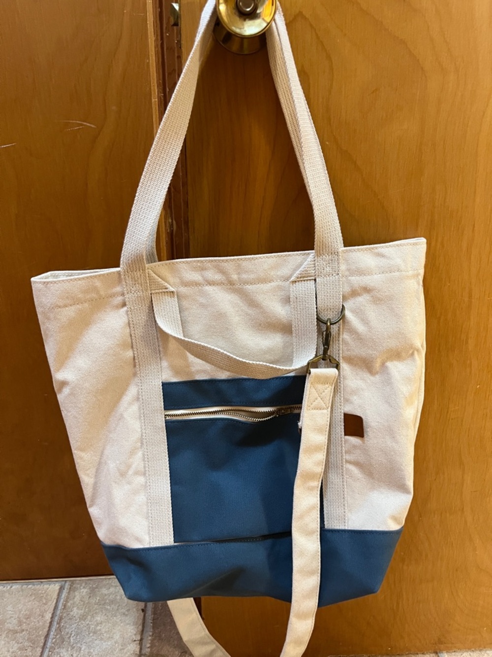 1.61 soft goods Canvas Two-Tone Cream and Navy Tote Bag